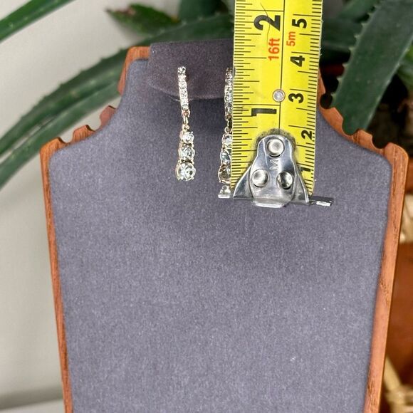 Saks Fifth Avenue Gold-Tone Crystal Hoop Drop Earrings 1.5” Statement Dangle - Picture 7 of 7